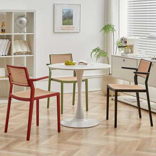 家用仿藤编餐椅现代简约塑料靠背椅久坐舒服餐桌椅子阳台户外洽谈