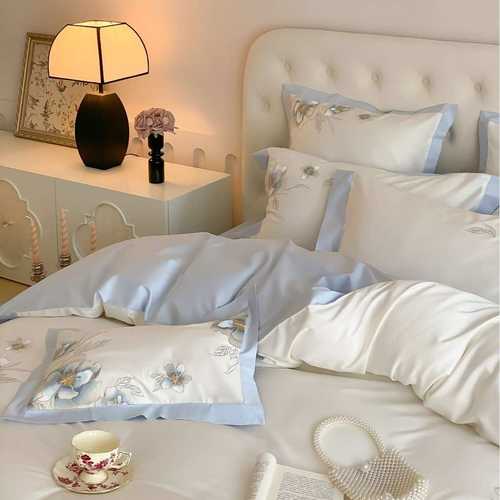 家用全棉100支长绒棉刺绣床罩床上用品可裸睡四件套