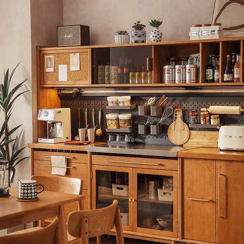 北欧实木餐边柜厨房洞洞板多功能碗柜高柜家用客厅日式收纳储物柜