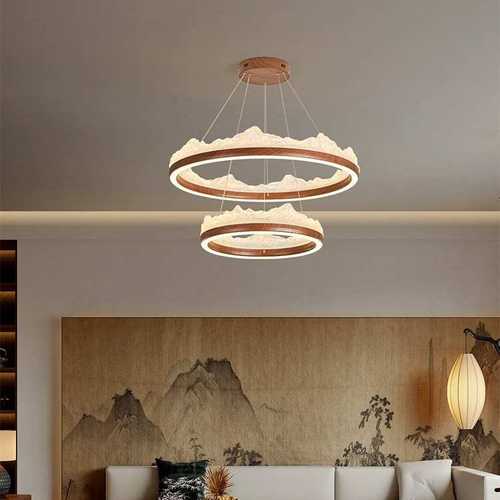 新中式胡桃色餐厅茶室吊灯2025新款冰川感别墅大厅灯客厅吊灯