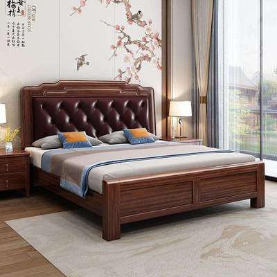新中式乌金木实木床2.0米卧室大婚床1.8米主卧储物双人气压实木床