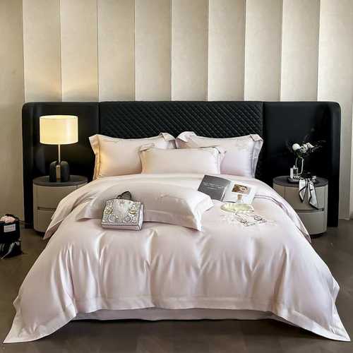 2025新款100支艾能棉天丝棉花边刺绣四件套 1.8m床单款四件套 粉