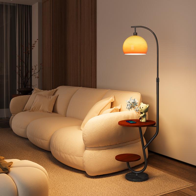 中古风柚子落地灯客厅沙发旁边2024新款民宿卧室置物一体茶几复古