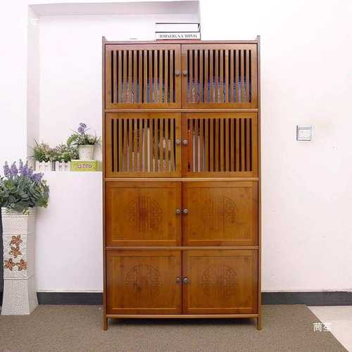 楠竹厨房置物架橱柜餐边柜现代简约柜子储物柜收纳菜橱透气门碗柜