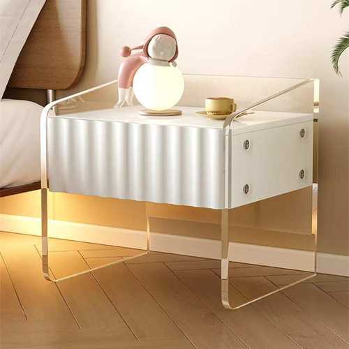 亚克力床头柜透明悬浮网红奶油风卧室置物柜极简轻奢小户型收纳柜