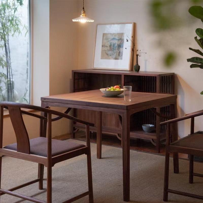 新中式简约黑胡桃木实木方桌八仙桌子餐桌椅组合饭桌茶桌全实木