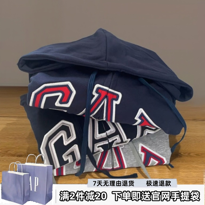 g‍a‍p‍拉链开衫外套秋冬刺绣logo男女情侣装休闲宽松连帽卫衣