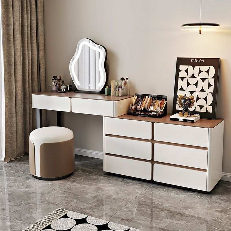 新款实木意式岩板梳妆台卧室现代简约化妆桌斗柜一体收纳柜化妆台