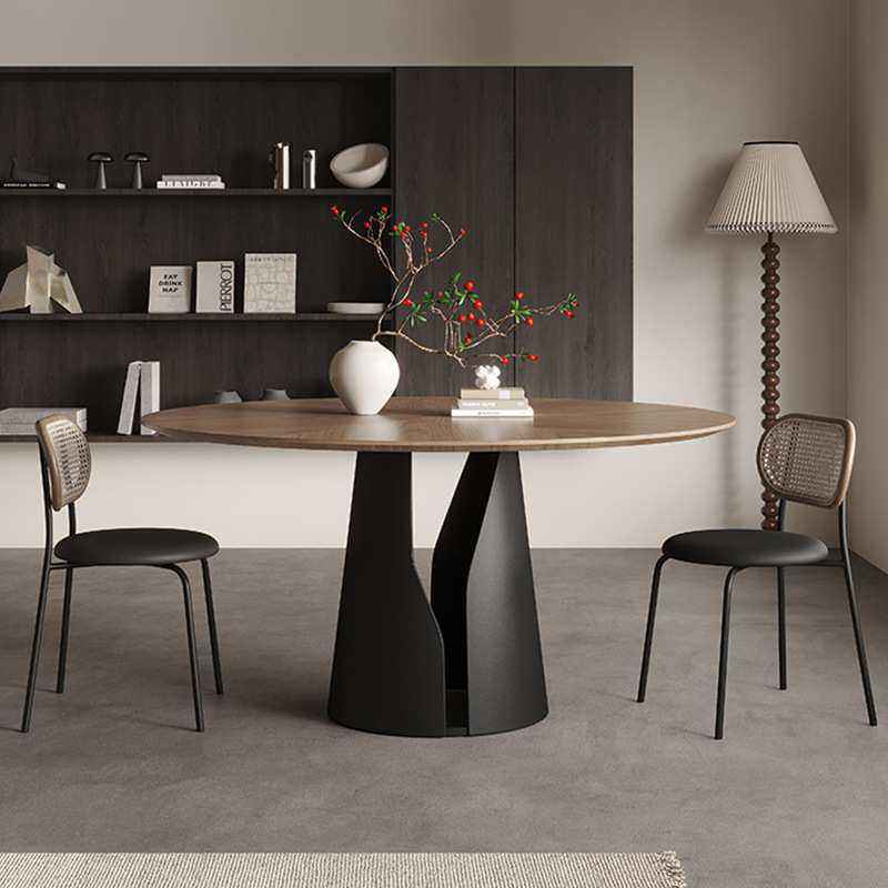 复古风实木圆餐桌家用小户型餐厅圆形饭桌高端黑胡桃木圆桌