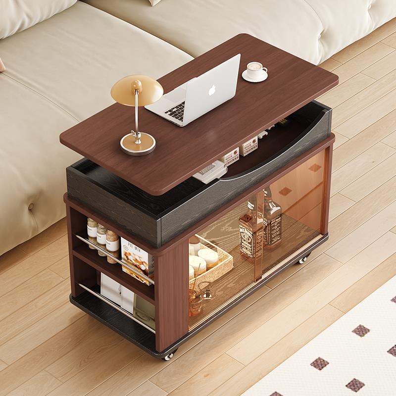 复古中古风沙发侧边柜可移动茶几旋转升降边几客厅小户型床头桌子