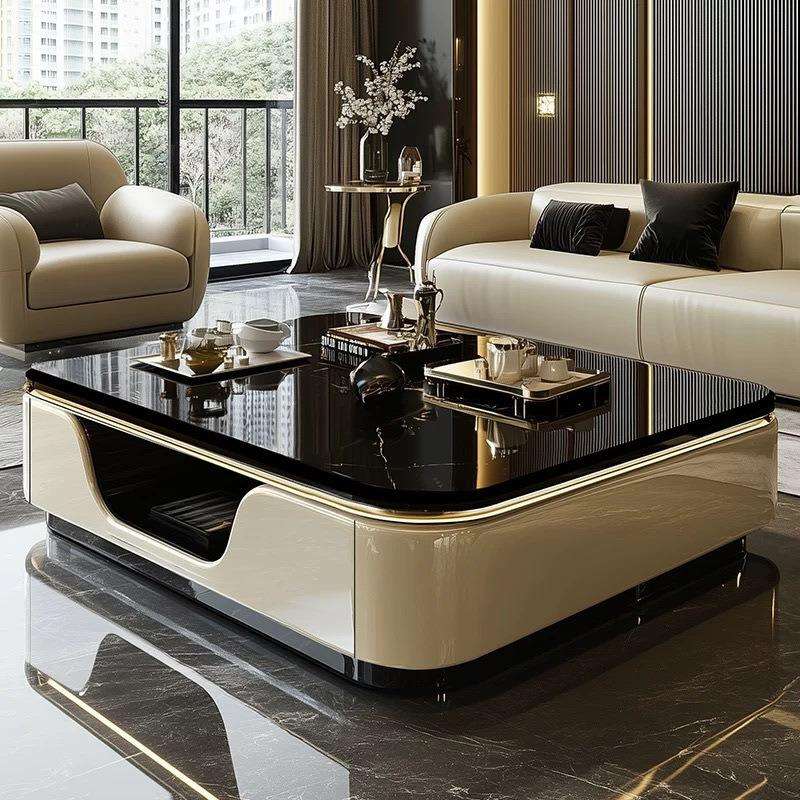 2025新款岩板客厅茶几轻奢高级小户型玻璃茶桌现代简约家用茶几