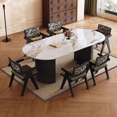 法式中古风岩板餐桌小户型复古风轻奢家用黑色复古椭圆形餐桌椅