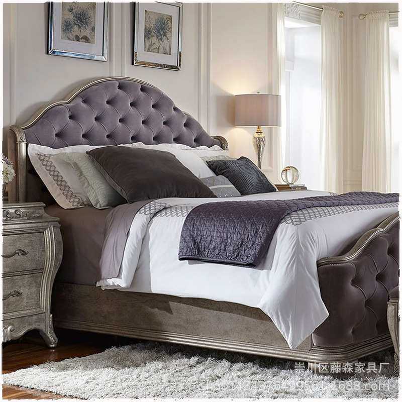 美式乡村简约卧室雕花双人床欧式现代布艺婚床