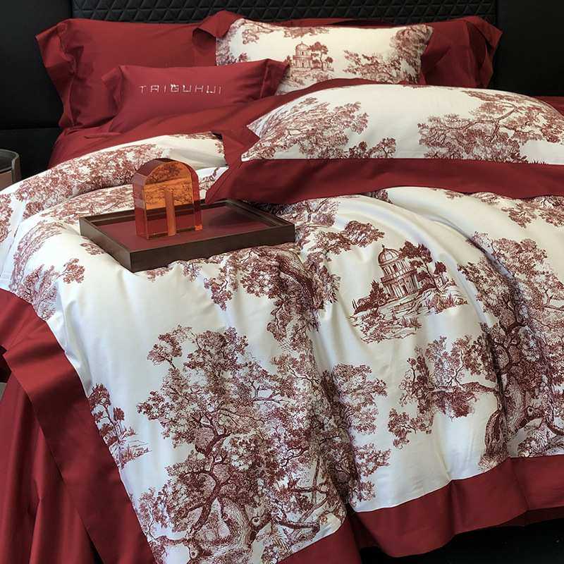 浪漫婚庆长绒棉全棉四件套高端纯棉结婚花卉数码印花被套床品