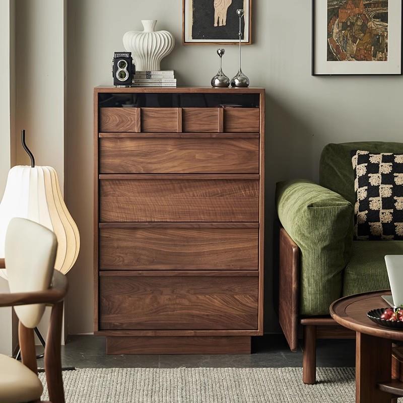 北欧全实木黑胡桃五斗柜现代简约收纳柜卧室客厅沙发原木边柜家具