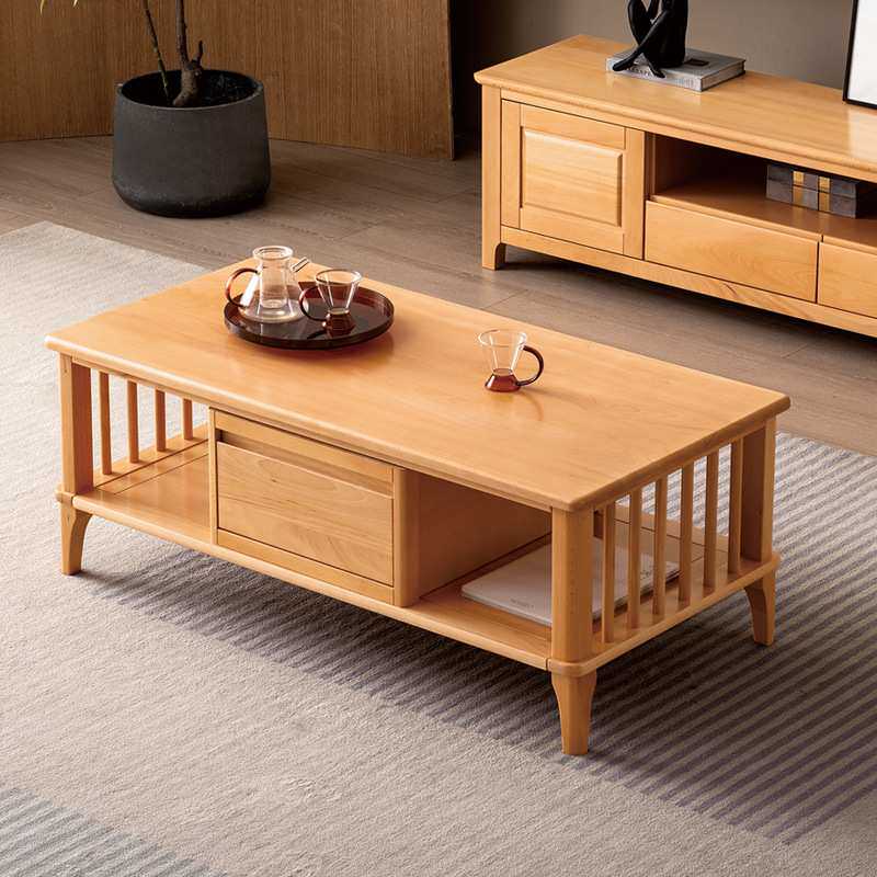 榉木实木电视柜1.8米小户型客厅全实木电视柜茶几组合收纳柜现代