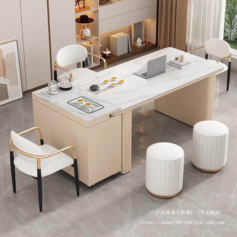 1.21.4/1.6/TAI/茶1公.8米岩板茶桌椅组合居家办两用台岛台餐桌一