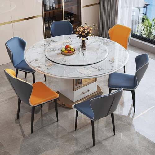 轻奢板餐现代K825#简约家用伸缩储物可桌变圆盘饭桌意式岩餐厅带