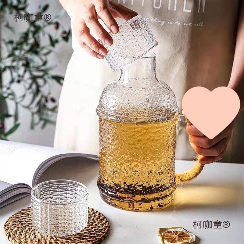 冷水壶耐高温加玻厚柯咖童家用式凉锤纹解暑降温水壶高颜值璃泡日