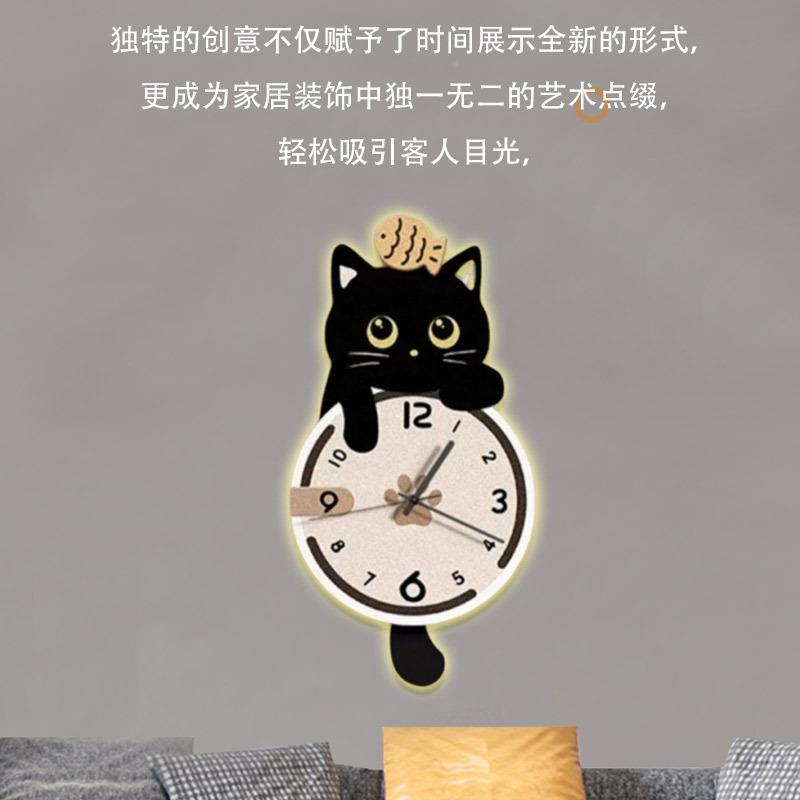 新款代现简约时猫咪客厅表餐厅家用卡通HJBJ-202艺术创意钟挂墙萌