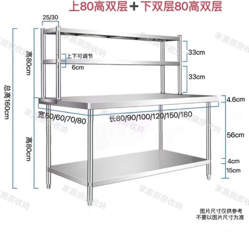 厨房调料台工作台商用案板操作台桌子架子灶台不锈钢桌面置物架