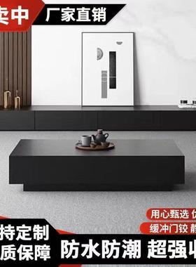 岩超LQP加现长高黑色落地电视柜茶几组合代简约客厅家用板轻奢感