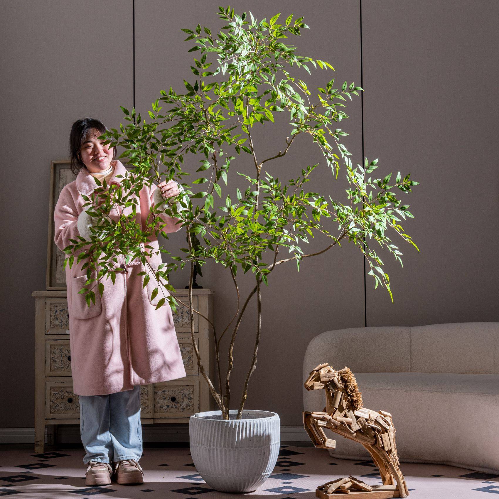 大型仿真植物南天竹盆栽室内落地摆件仿生绿植家居客厅装饰假花树