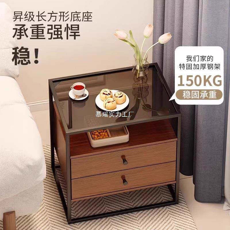 玻璃床头柜现简约卧代室收纳床边创CTG0190意置物床架酒柜店铁艺