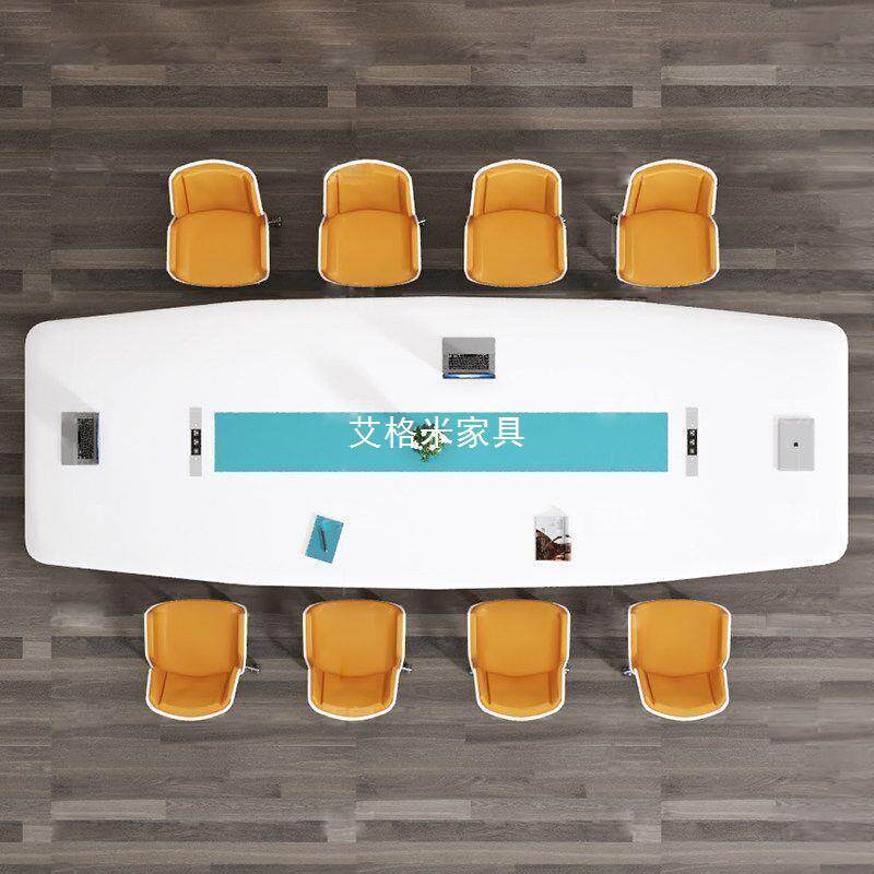 烤无品牌/漆会议桌创接意白色时尚办公室长组桌简约代待桌洽谈桌