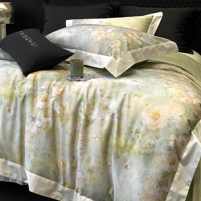 高端轻奢田纯0园风10S全棉床TGH2112四件套数码印花长绒棉被套宽