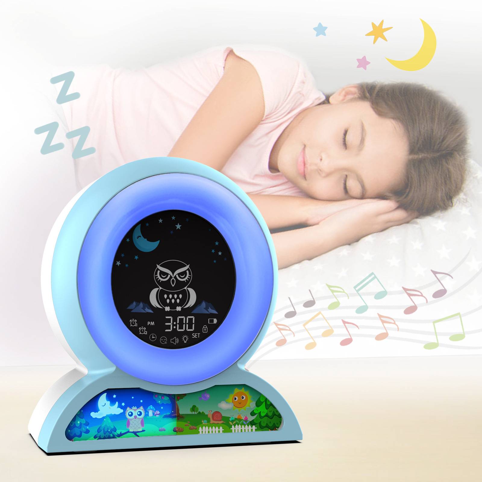 儿童闹钟 多功能睡眠训练创意电子钟唤醒闹钟 白噪音双闹铃台钟