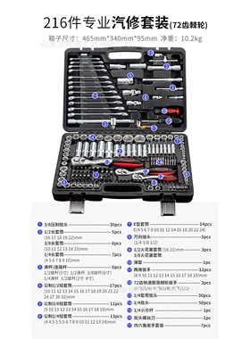 216件套套筒套装扳手 汽修维修 带棘轮 216pc手动工具