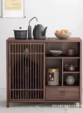 新中木几茶茶边移UGV动家用烧水水式桶客厅实水壶实木榆木一体桌