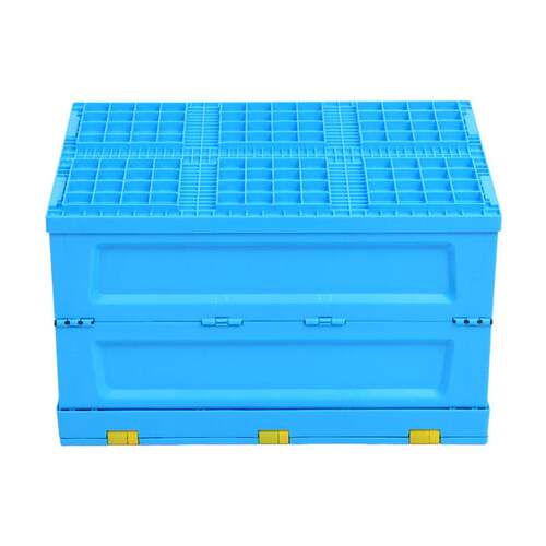 PP纯新料塑胶折叠箱600-280蓝色带盖多功能塑料折叠物流周转箱