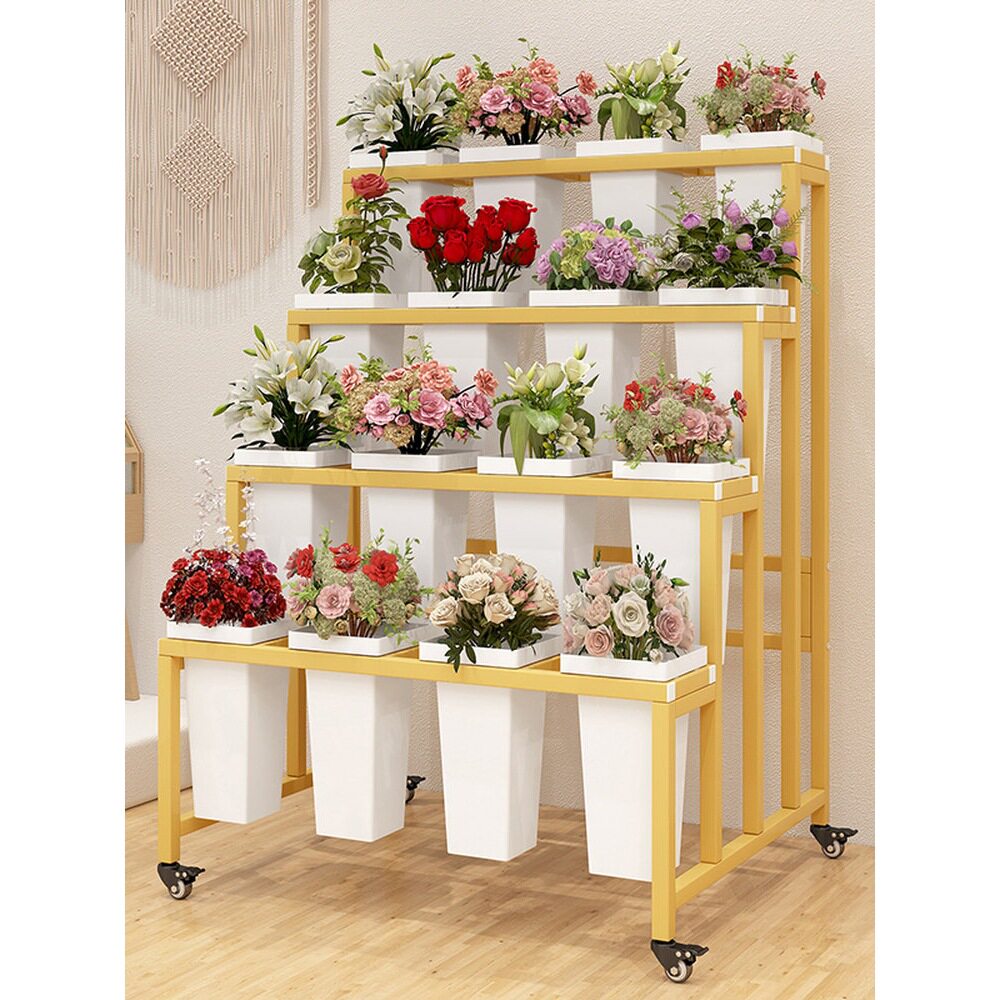 梯式花架花店醒花桶展示架铁艺多层鲜花超市架室内外摆摊可移动架