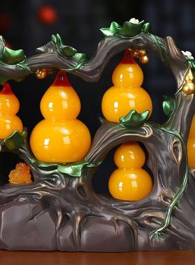 新款市蜜饰蜡色脂五福招财葫芦上摆件树创意K613家居客厅博古架装