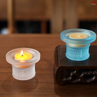 琉璃七色蜡烛台七彩莲花酥油灯座宝相花佛灯中式桌面装饰佛前供灯