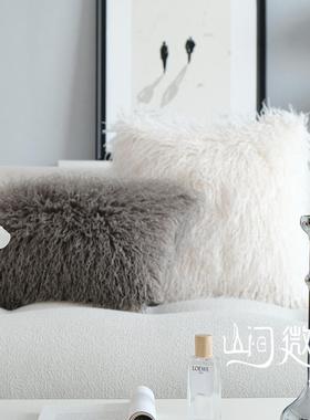 EFS羊靠毛床头包毛毛灰色靠垫客沙厅发粉滩色白色抱枕风