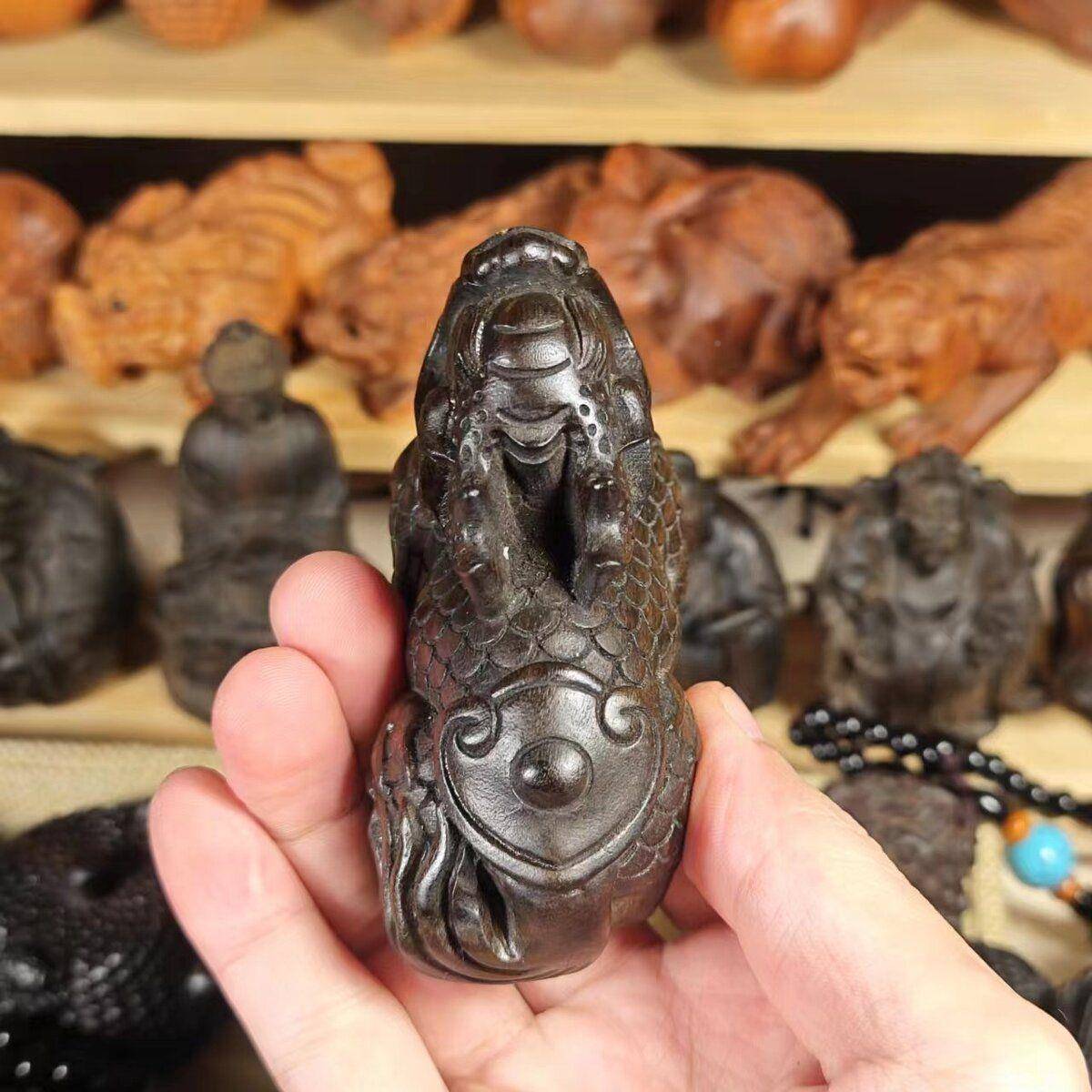 尼010沉香木雕汉代麒麟木实心文玩把件精雕工艺品摆印雕件实木刻