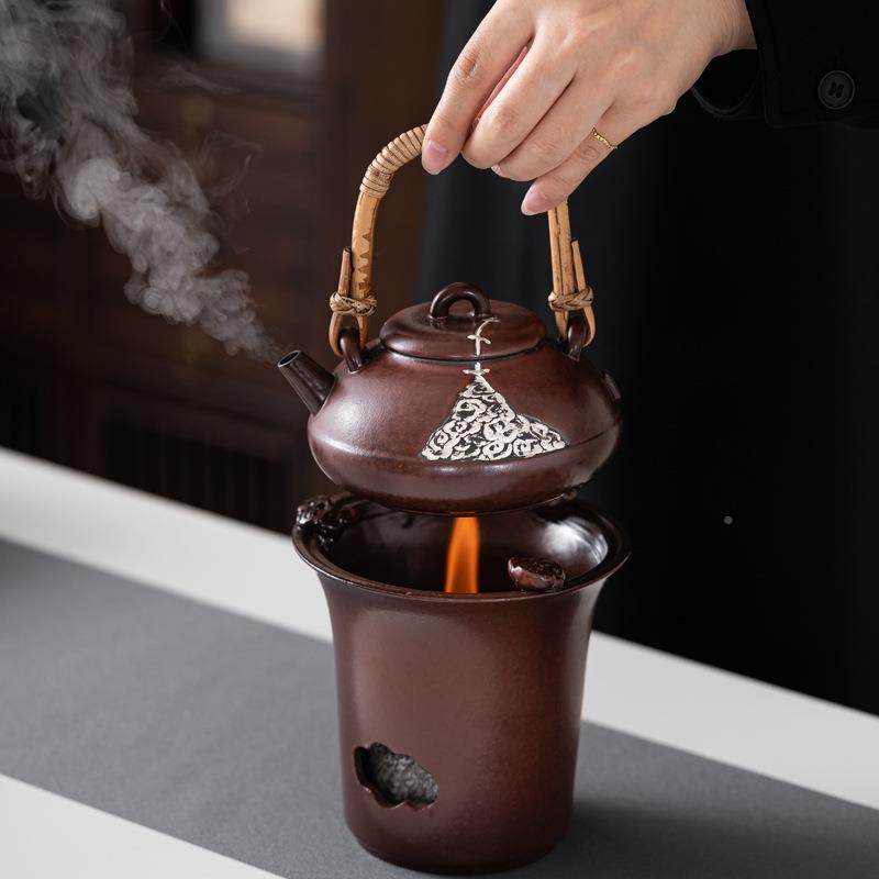 围炉煮茶全套炭火烤木炭煮茶器茶壶室外酒精矾黑-祥炉茶炉围炉煮