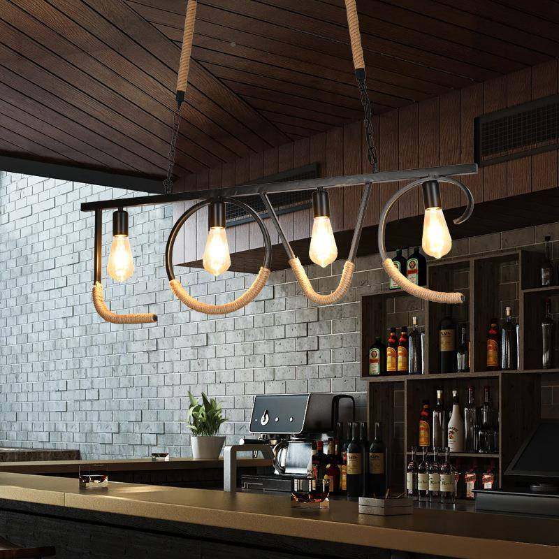 麻绳吊灯台美式商257用餐厅灯创意餐吧客工业风复古铁厅艺吧吊吊