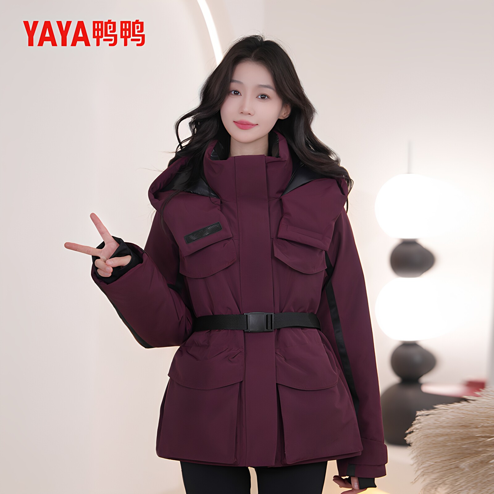鸭鸭时尚新款女款收腰冬季90绒保暖短款加厚保暖百搭羽绒服外套