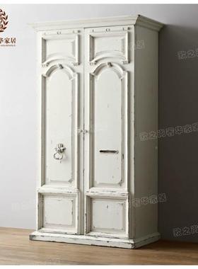 美式OZS-5676乡实木雕花衣柜橡村木法式复衣古做旧实木双门柜可