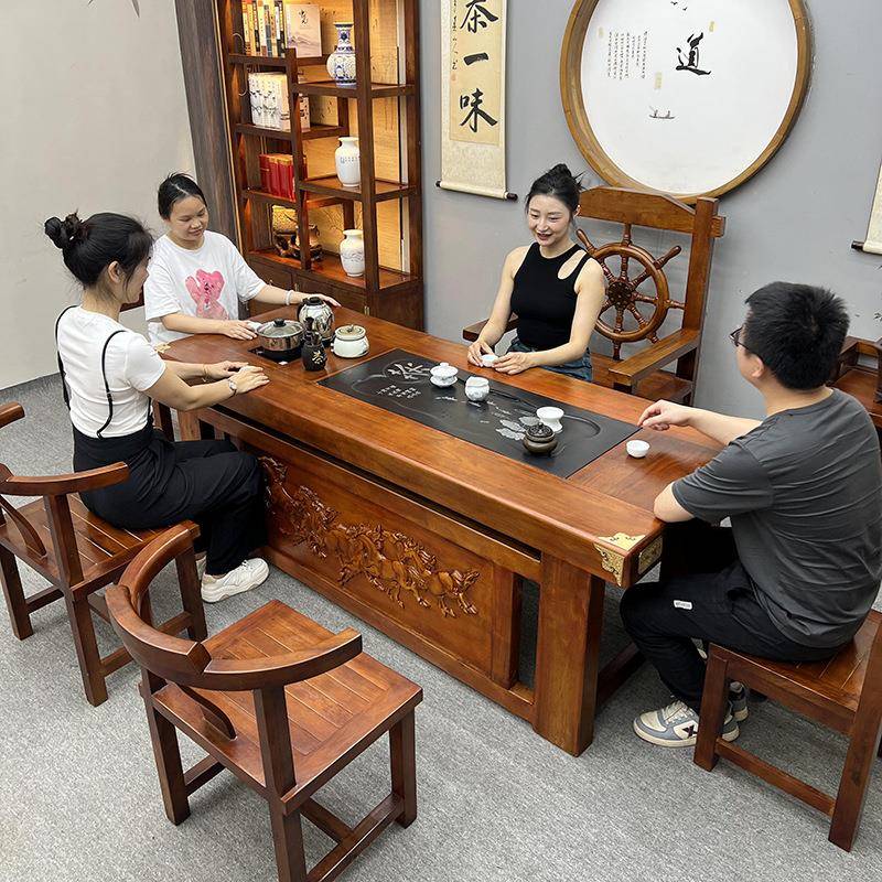 老装合木茶桌椅组家用套客厅实木茶几办公室船茶台ZZE一体复古原