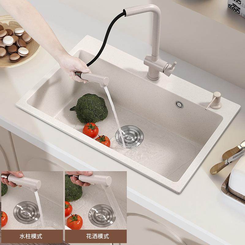 家见详情小用奶油入白石英石厨房大单槽花岗洗碗槽岩嵌式台上台下,家装主材,水槽单品,淘宝优惠券,粉丝福利购,淘宝优惠卷