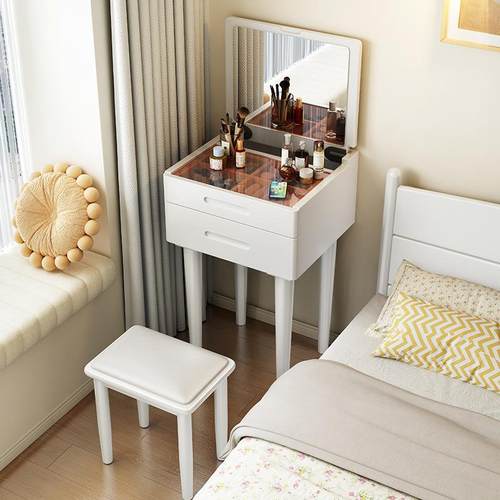 实木梳妆一体现代约小卧室MQL化妆型桌小户型迷你台翻盖床简头收