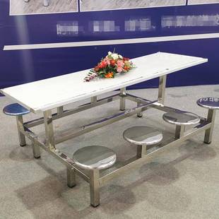 不锈钢sq_002快餐桌6 8务人椅地美食食城服区快工餐桌位职工堂连体餐桌