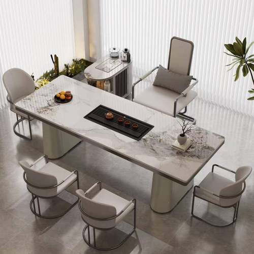 KRR轻奢简约家用岩板茶桌组合2椅025新款茶具茶套台台整办公室阳