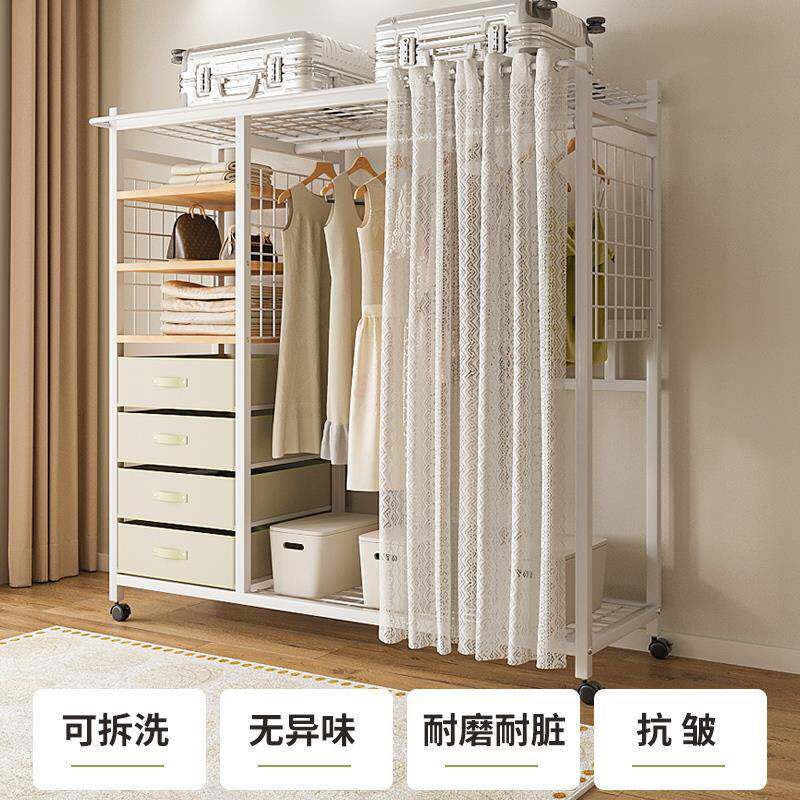W6简易布衣柜家用一体免安结室钢构衣柜结实耐用出卧租房艺衣橱儿