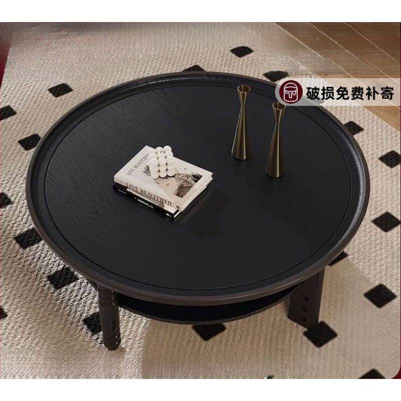 复法式-几复古风实木茶茶圆形小户型桌小桌子客厅家用美式古